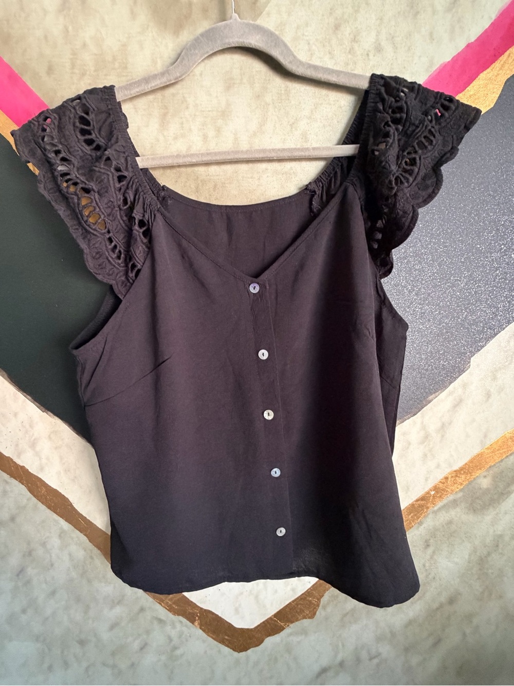 Liberty Love Black Short Sleeve Button Front Blouse